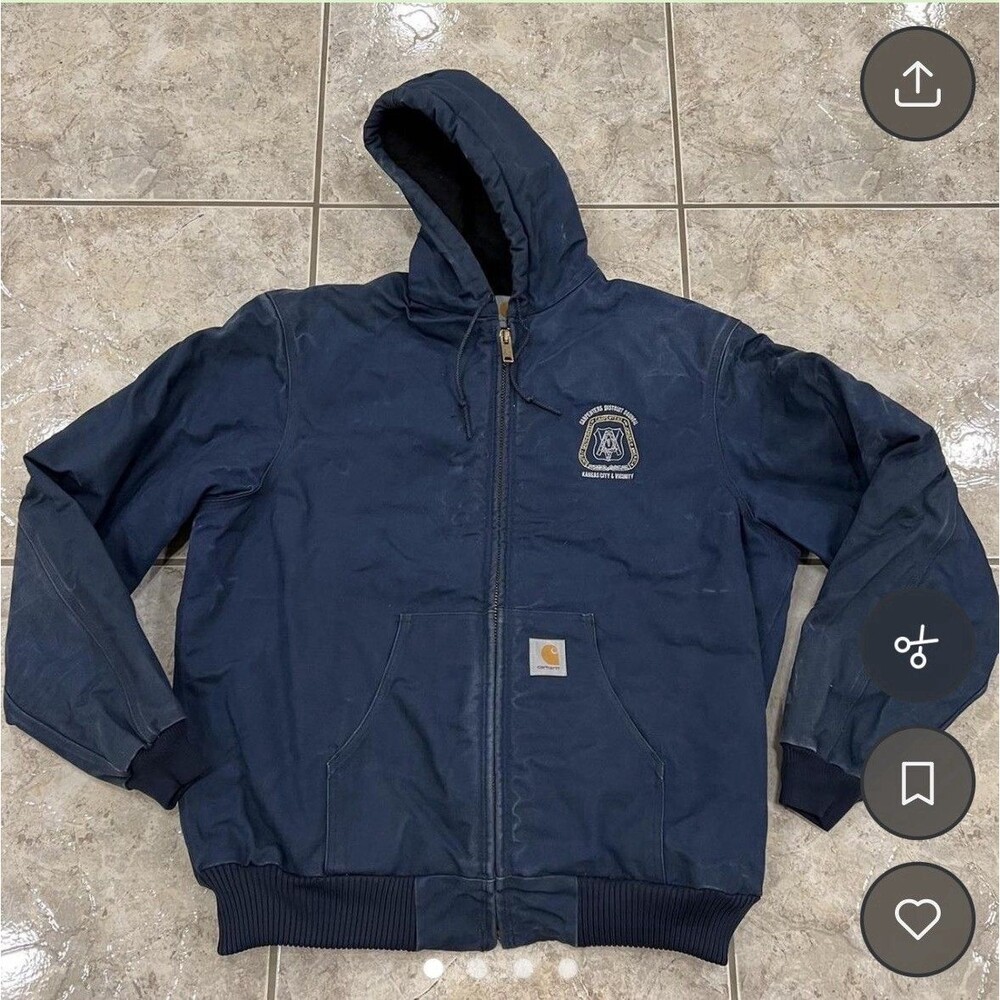 Carhartt Men's Blue/Black Hooded Quilted-Lined Full Zip Work Jacket XL Tall J04